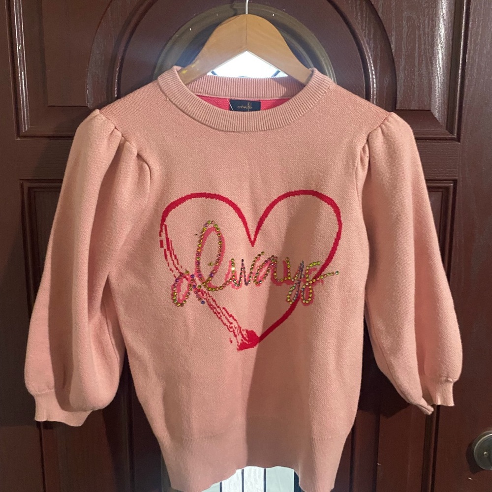 Girls' Pink Heart 'Always' Long Sleeve Sweater
